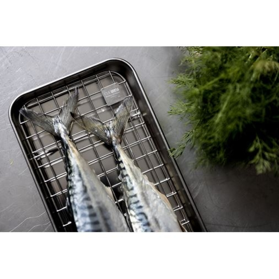 Gastrobrett/stekeplate med rist, 38x14 cm, rustfritt stål - Culimat