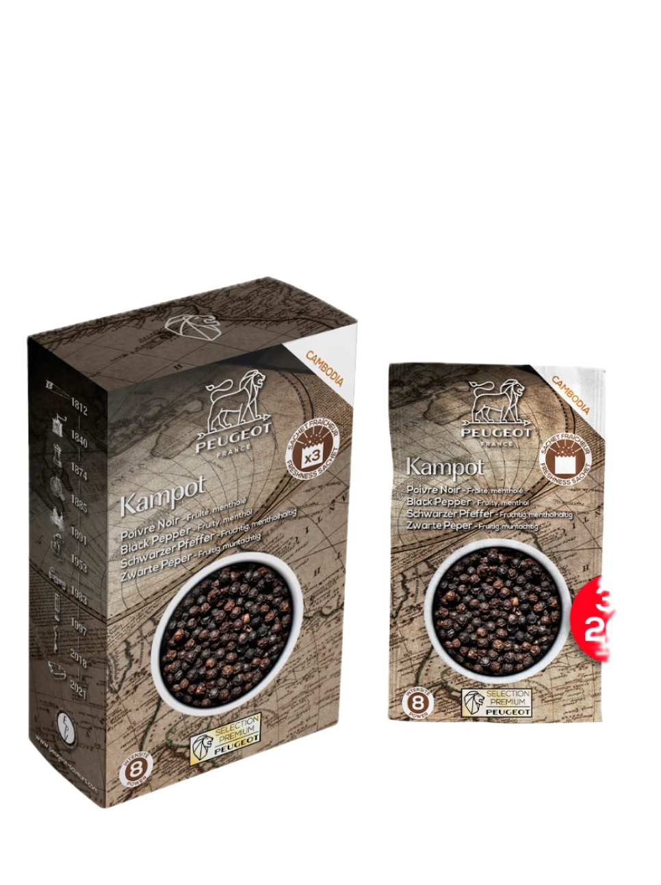 Pepper, Sort Kampot, 60 g, Kambodsja - Peugeot i gruppen Matlaging / Krydder og Smakstilsetninger / Pepper hos The Kitchen Lab (1090-35302)