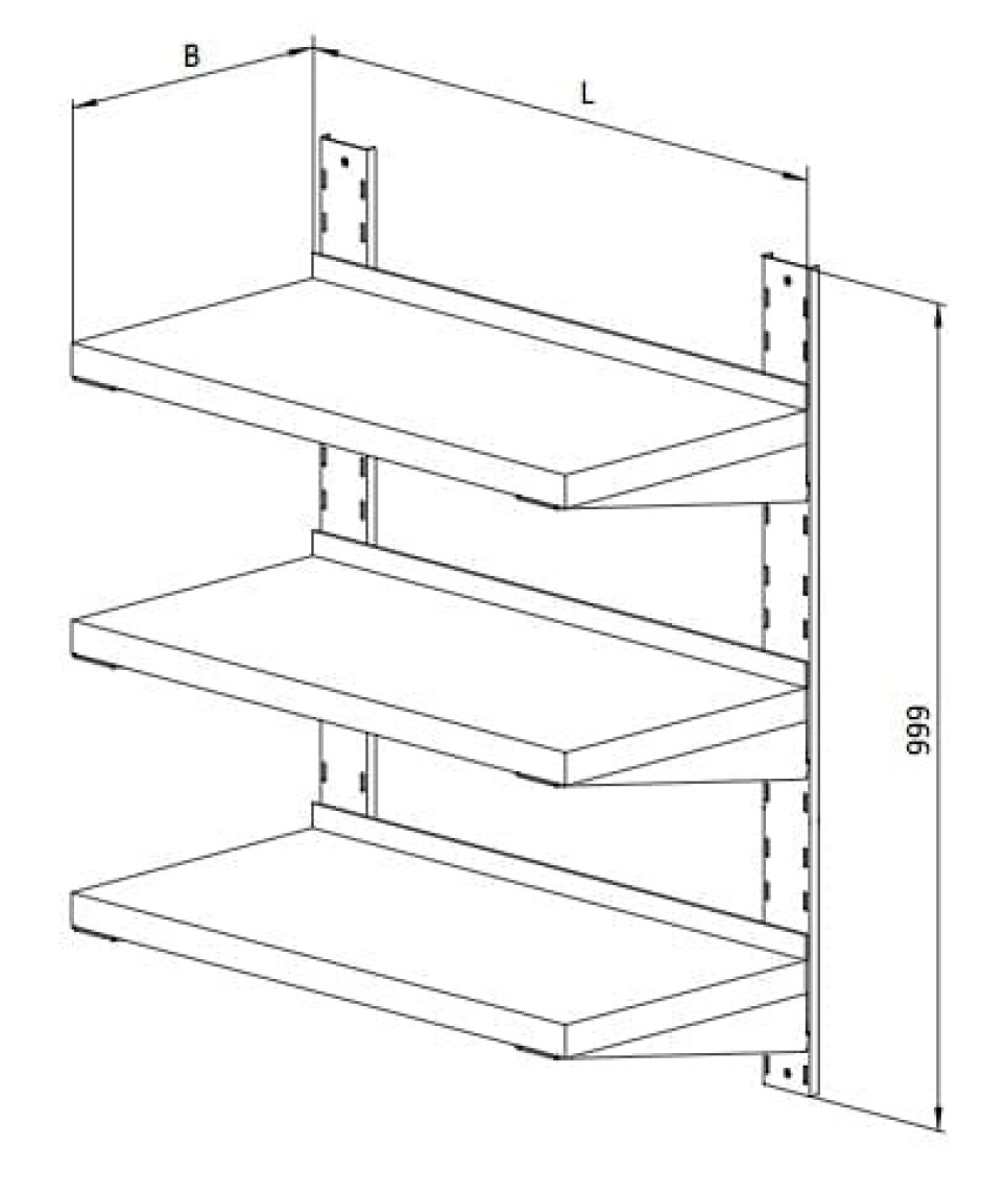 Vegghylle i rustfritt stål, trippel Vegghylle i rustfritt stål, trippel