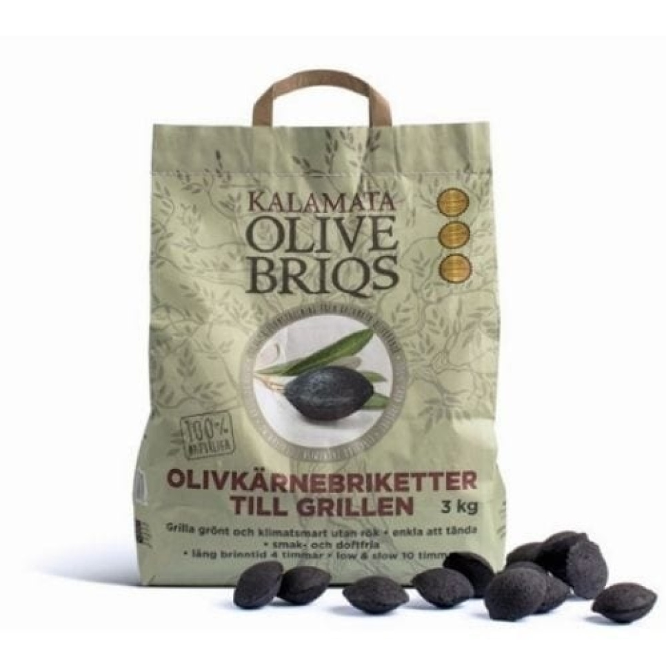 Olivenbrikker, kullbriketter, 3 kg - Kalamata i gruppen Grill, Komfyrer & Ovner / Grillkull og briketter / Briketter hos The Kitchen Lab (1282-25186)