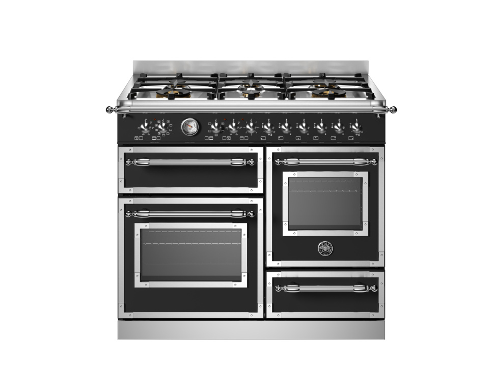 Gasspis Heritage, 100 cm, 6 brännare, 3 ugnar, Mattsvart - Bertazzoni i gruppen Grill, Komfyrer & Ovner / Stekeovn / Gasskomfyrer hos The Kitchen Lab (1403-34178)