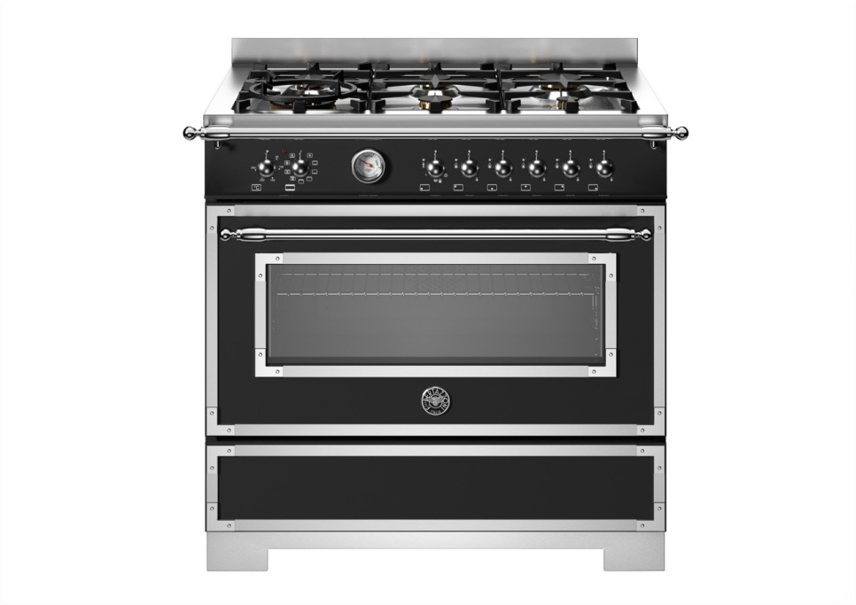 Gasspis Heritage, 90 cm, 6 brännare, 1 ugn, Mattsvart - Bertazzoni i gruppen Grill, Komfyrer & Ovner / Stekeovn / Gasskomfyrer hos The Kitchen Lab (1403-34183)