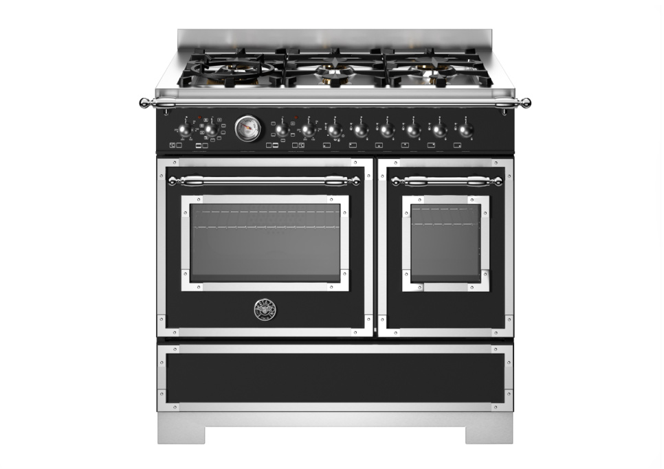Gasspis Heritage, 90 cm, 6 brännare, 2 ugnar, Mattsvart - Bertazzoni i gruppen Grill, Komfyrer & Ovner / Stekeovn / Gasskomfyrer hos The Kitchen Lab (1403-34186)