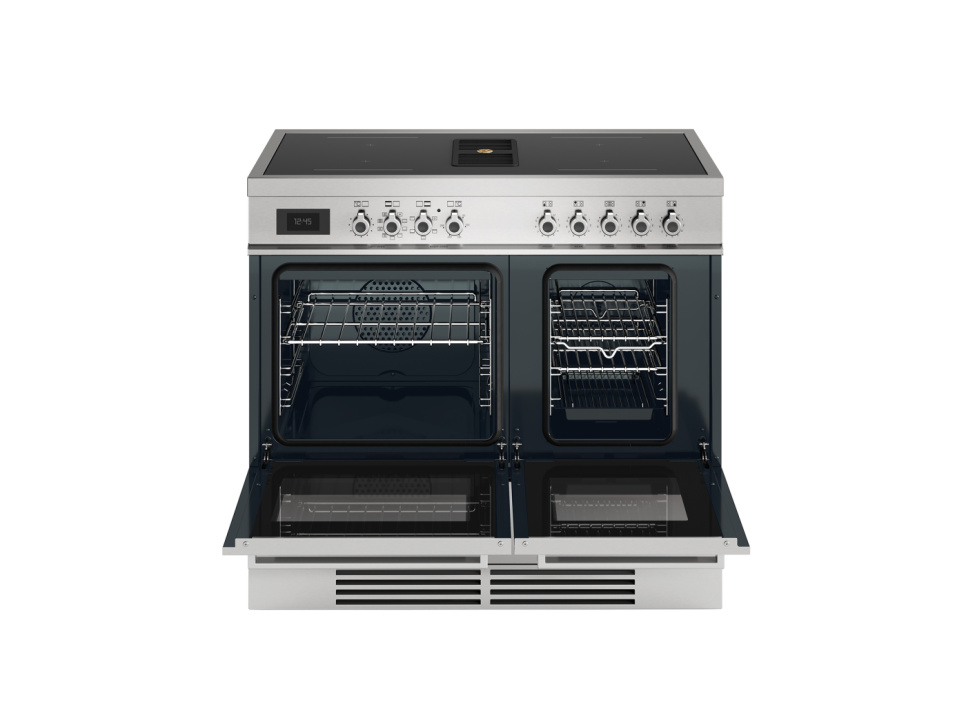 Induksjonskomfyr med integrert ventilator, Professional, 100 cm, 4 soner, 2 ovner, rustfritt stål - Bertazzoni