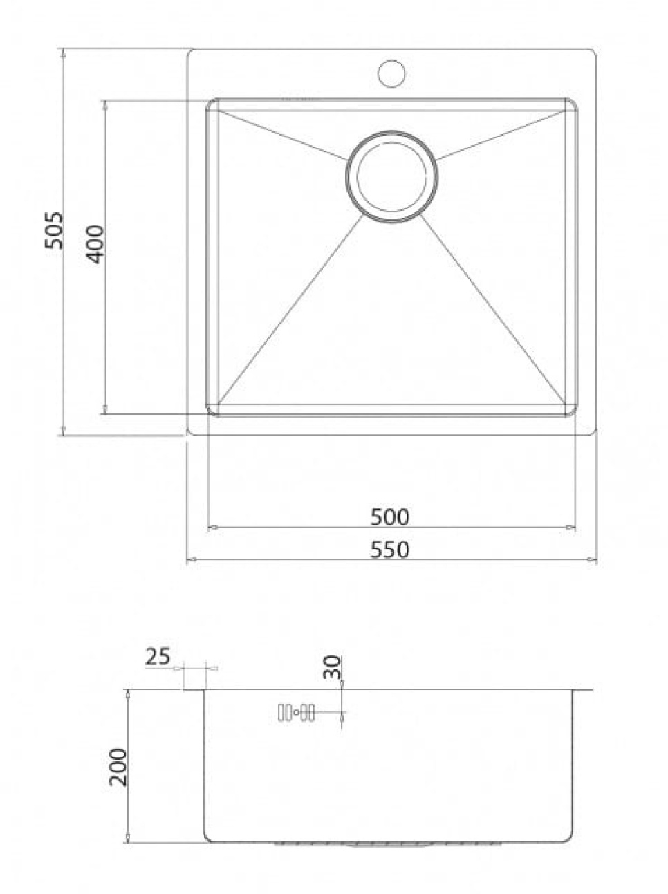 Oppvaskkum i rustfritt stål 550 x 505 mm