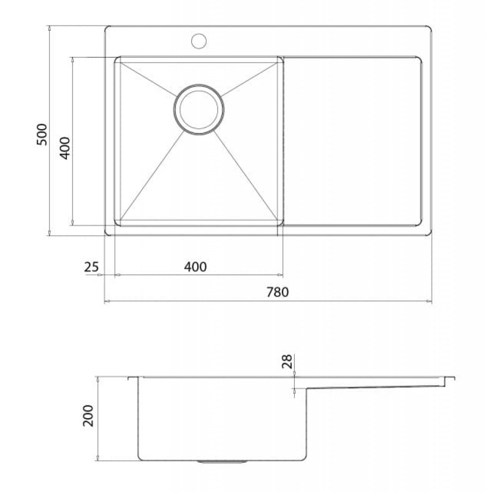 Oppvaskkum i rustfritt stål 780 x 500 mm med hylle til høyre Oppvaskkum i rustfritt stål 780 x 500 mm med hylle til høyre