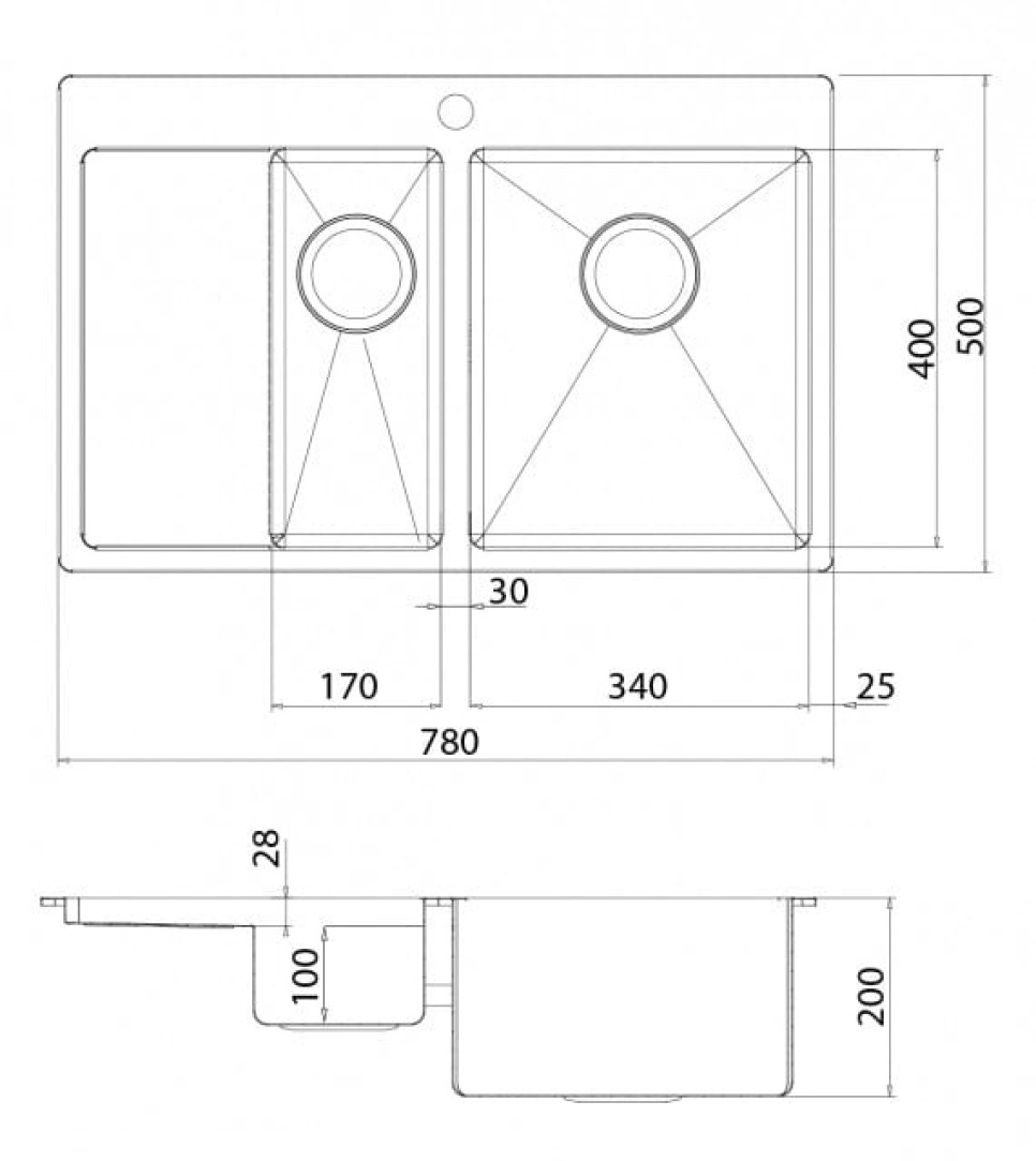 Rustfri dobbel oppvaskkum 780 x 500 mm med hylle til venstre Rustfri dobbel oppvaskkum 780 x 500 mm med hylle til venstre