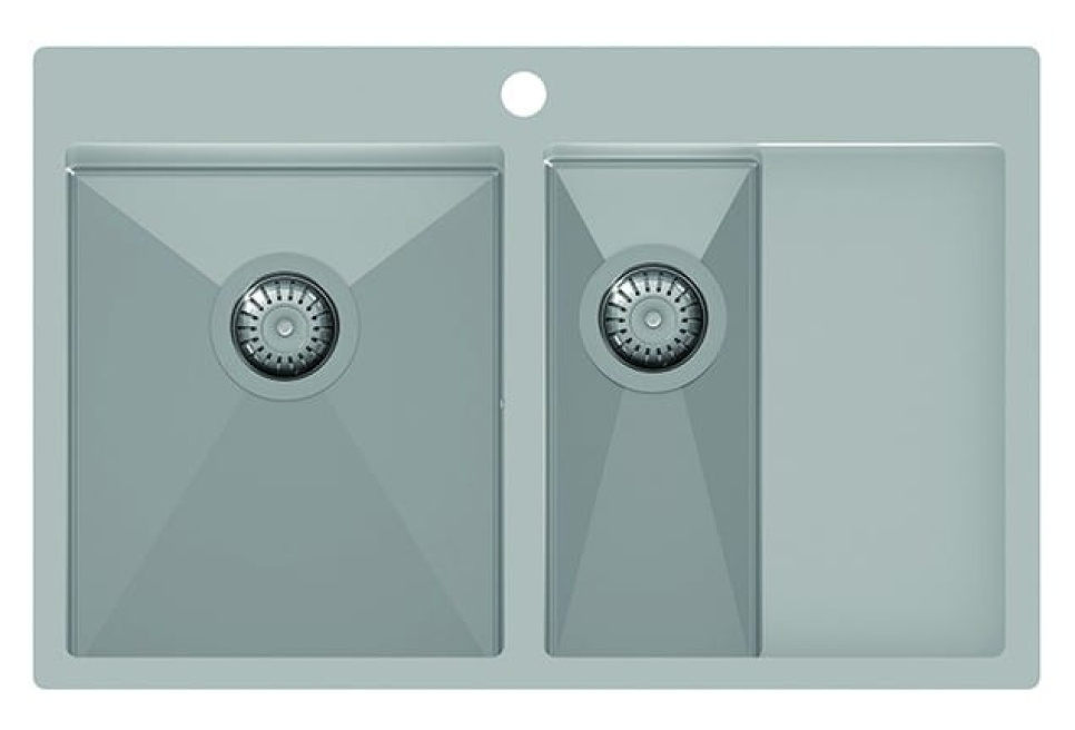 Rustfri dobbel oppvaskkum 780 x 500 mm med hylle til høyre i gruppen Kjøkkeninnredning / Vask hos The Kitchen Lab (1416-12561)