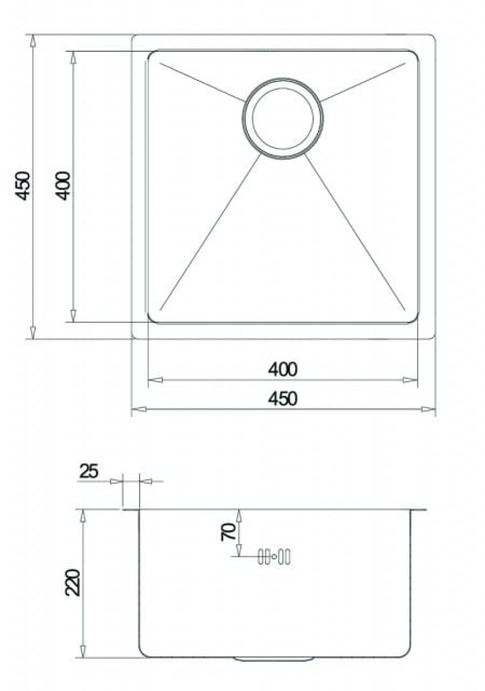 Oppvaskkum i rustfritt stål 450 x 450 mm Oppvaskkum i rustfritt stål 450 x 450 mm