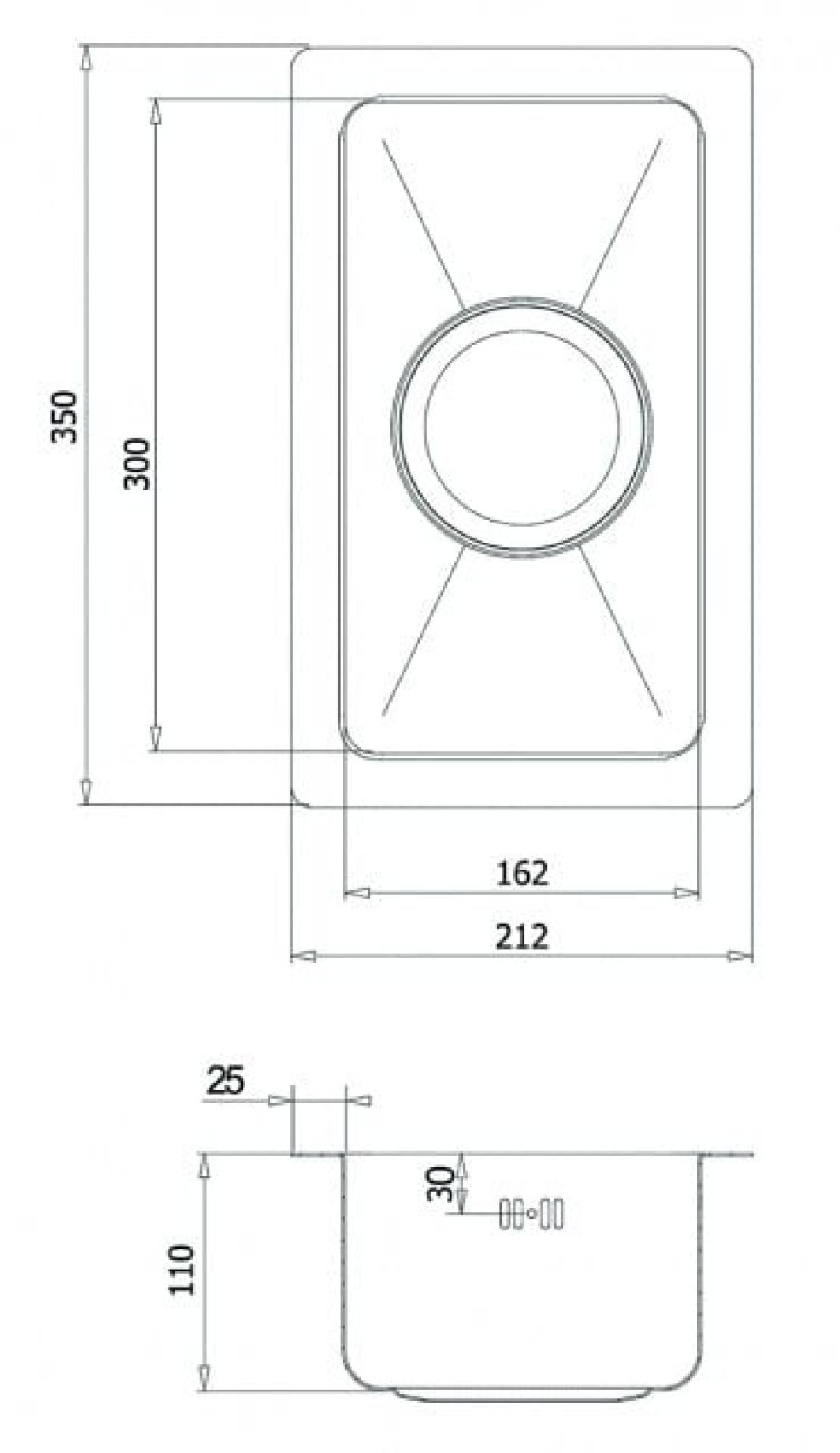 Oppvaskkum i rustfritt stål 212 x 350 mm Oppvaskkum i rustfritt stål 212 x 350 mm
