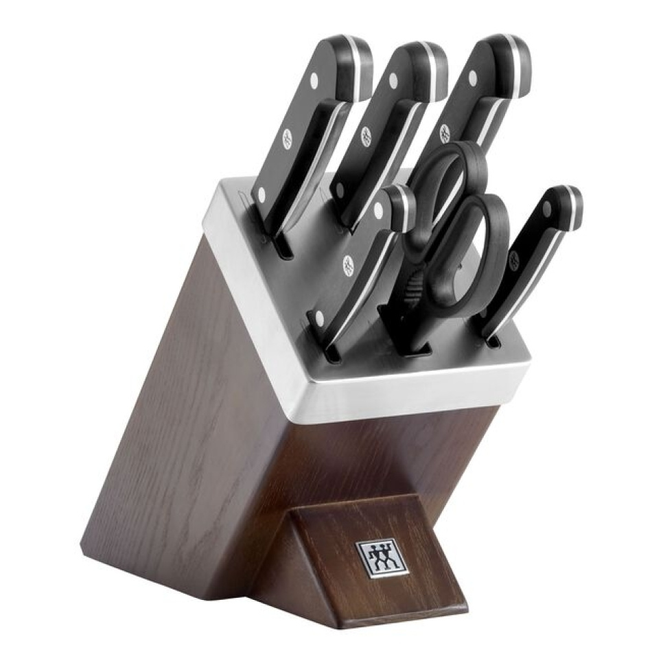 Knivsett med Selvslipende Knivblokk i Mørk Ask, 7 Deler, Gourmet - Zwilling i gruppen Matlaging / Kjøkkenkniver / Oppbevaring for kniver / Knivblokk hos The Kitchen Lab (1418-35257)