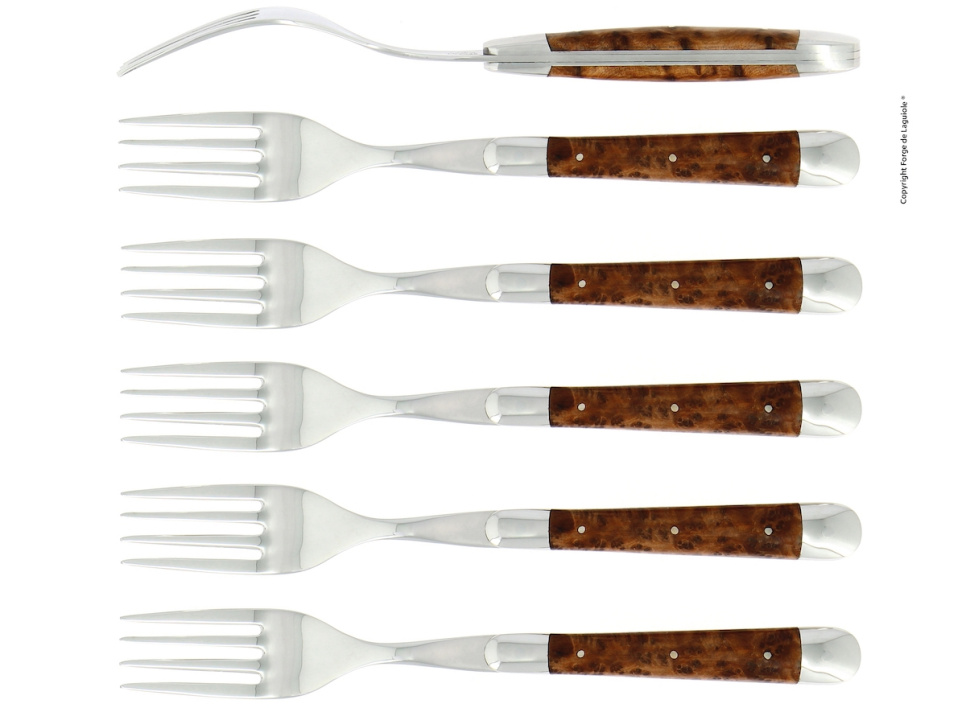 Seks gafler, Tuja-skaft, polert, Tradition - Forge de Laguiole i gruppen Borddekking / Bestikk / Gafler hos The Kitchen Lab (1446-15871)