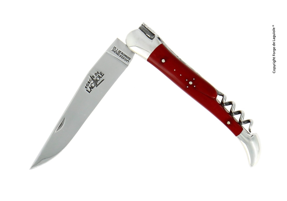 Kniv med foldeblad og korkskrue. Lommekniv i messing og rødt håndtak i gruppen Borddekking / Bestikk / Kniver hos The Kitchen Lab (1446-15886)
