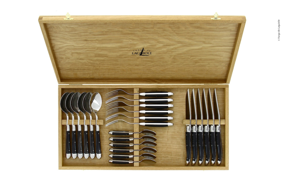 Bestikksett 03, mørke hornskaft, polert, Tradition - Forge de Laguiole