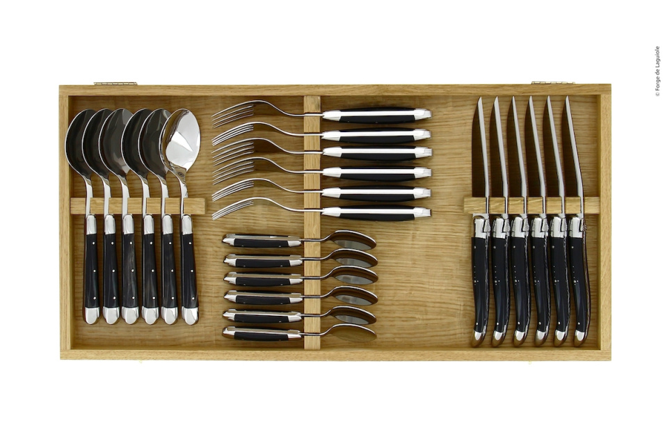 Bestikksett 03, mørke hornskaft, polert, Tradition - Forge de Laguiole