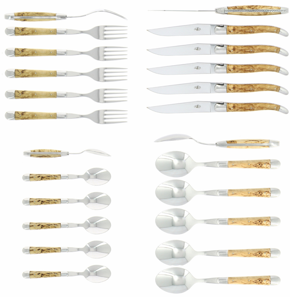 Bestikksett 05, bjørkehåndtak, polert, Tradition - Forge de Laguiole i gruppen Borddekking / Bestikk / Bestikksett hos The Kitchen Lab (1446-32861)