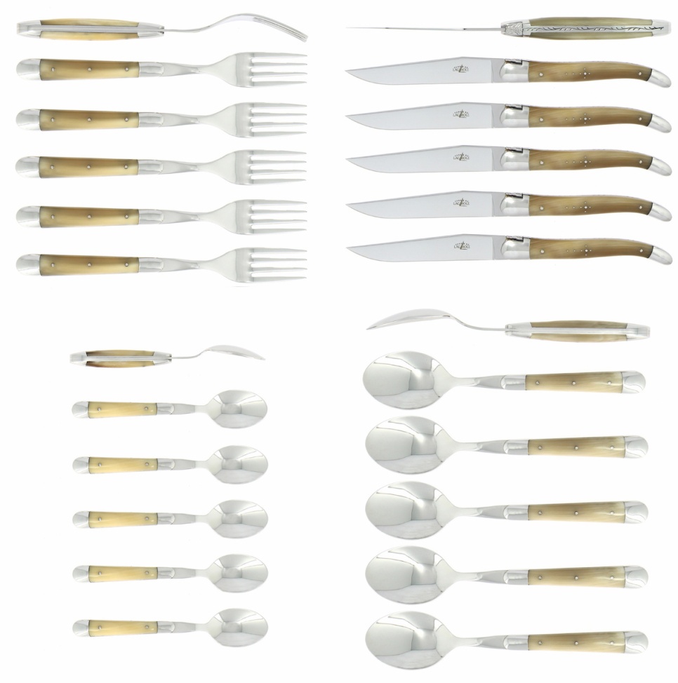 Bestikksett 05, Bright Horn håndtak, polert, Tradition - Forge de Laguiole i gruppen Borddekking / Bestikk / Bestikksett hos The Kitchen Lab (1446-32864)