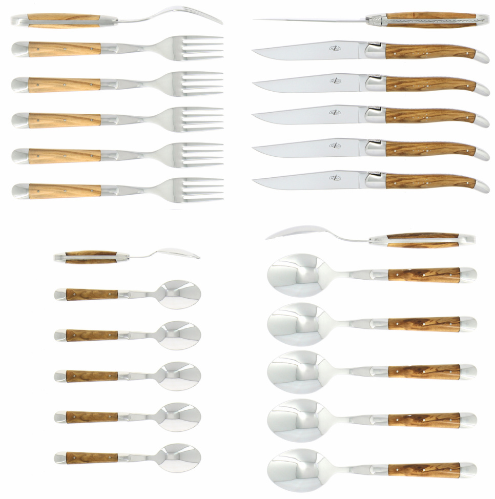 Bestikksett 05, håndtak i oliventre, polert, Tradition - Forge de Laguiole i gruppen Borddekking / Bestikk / Bestikksett hos The Kitchen Lab (1446-32866)