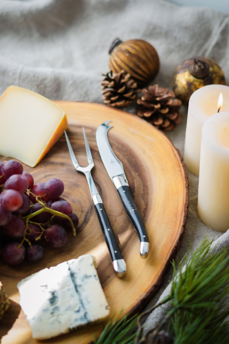 Ostesett, håndtak i ibenholt, blankt, Tradition - Forge de Laguiole