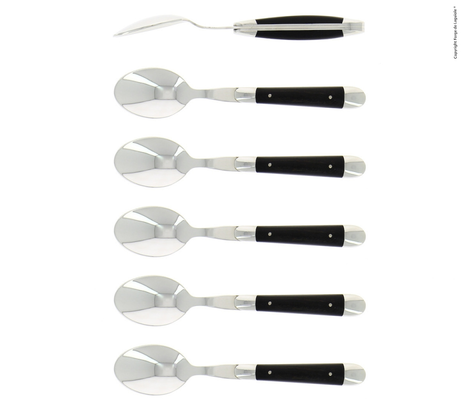 Seks dessertskjeer, håndtak i ibenholt, polert, Tradition - Forge de Laguiole i gruppen Borddekking / Bestikk / Skjeer hos The Kitchen Lab (1446-32903)