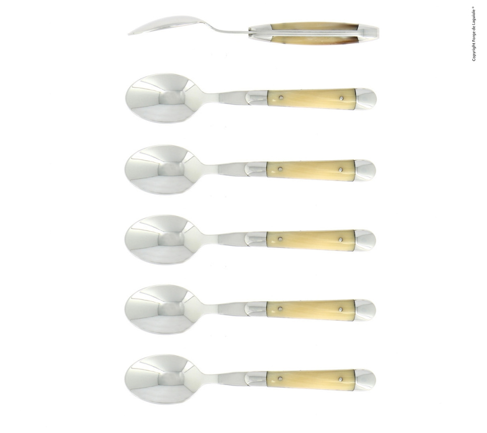 Seks dessertskjeer, håndtak i lyst horn, polert, Tradition - Forge de Laguiole i gruppen Borddekking / Bestikk / Skjeer hos The Kitchen Lab (1446-32905)