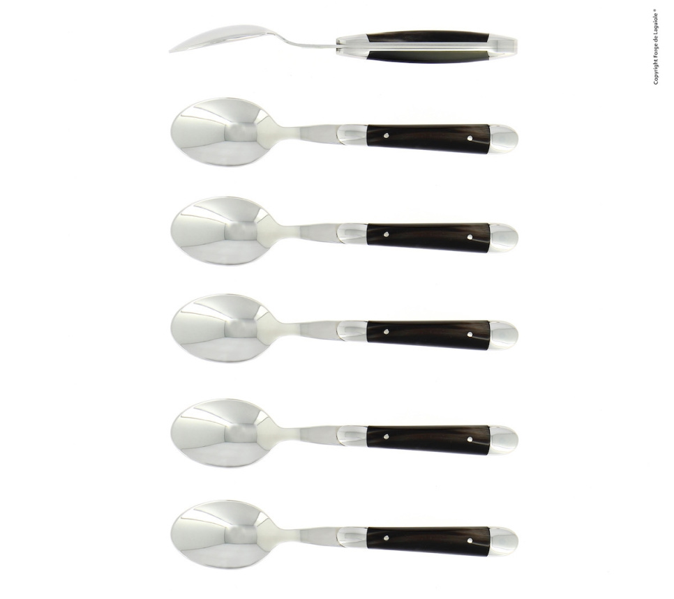 Seks dessertskjeer, skaft i mørkt horn, polert, Tradition - Forge de Laguiole i gruppen Borddekking / Bestikk / Skjeer hos The Kitchen Lab (1446-32906)