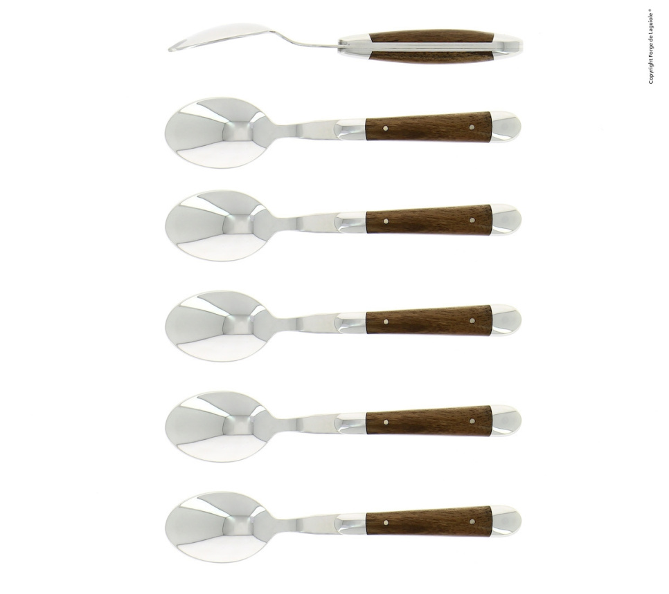 Seks dessertskjeer, håndtak i valnøtt, polert, Tradition - Forge de Laguiole i gruppen Borddekking / Bestikk / Skjeer hos The Kitchen Lab (1446-32908)