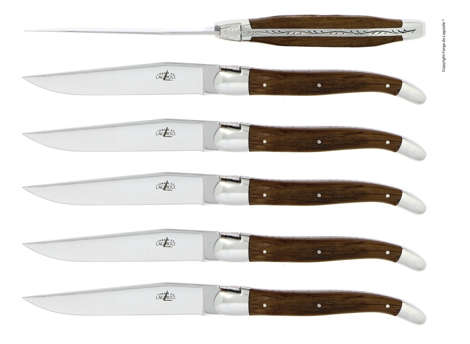 Seks kniver, skaft av forsteinet eikebark, polert, Tradition - Forge de Laguiole i gruppen Borddekking / Bestikk / Kniver hos The Kitchen Lab (1446-32909)