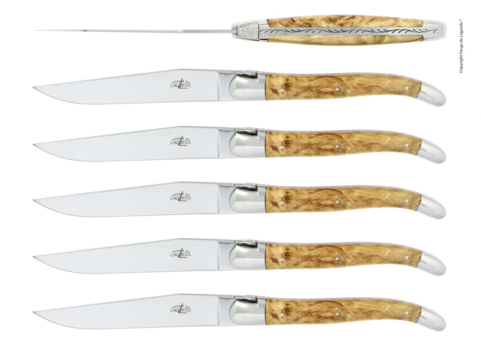 Seks kniver, bjørkehåndtak, polert, Tradition - Forge de Laguiole i gruppen Borddekking / Bestikk / Kniver hos The Kitchen Lab (1446-32910)