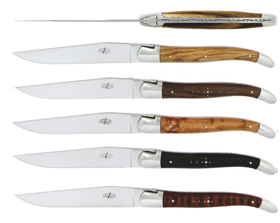 Seks kniver, håndtak av forskjellige løvtrær, polert, Tradition - Forge de Laguiole i gruppen Borddekking / Bestikk / Kniver hos The Kitchen Lab (1446-32915)