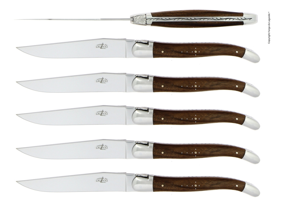 Seks kniver, valnøttskaft, polert, Tradition - Forge de Laguiole i gruppen Borddekking / Bestikk / Kniver hos The Kitchen Lab (1446-32921)