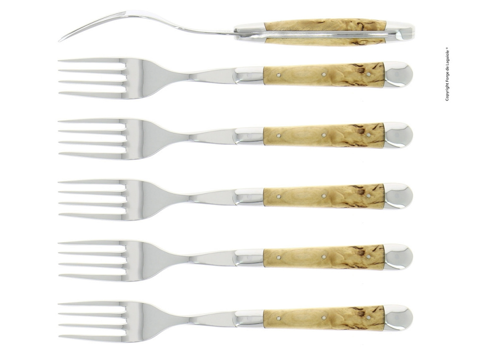 Seks gafler, håndtak i bjørk, polert, Tradition - Forge de Laguiole i gruppen Borddekking / Bestikk / Gafler hos The Kitchen Lab (1446-32923)