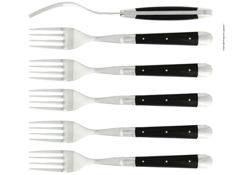 Seks gafler, håndtak i ibenholt, polert, Tradition - Forge de Laguiole i gruppen Borddekking / Bestikk / Gafler hos The Kitchen Lab (1446-32924)
