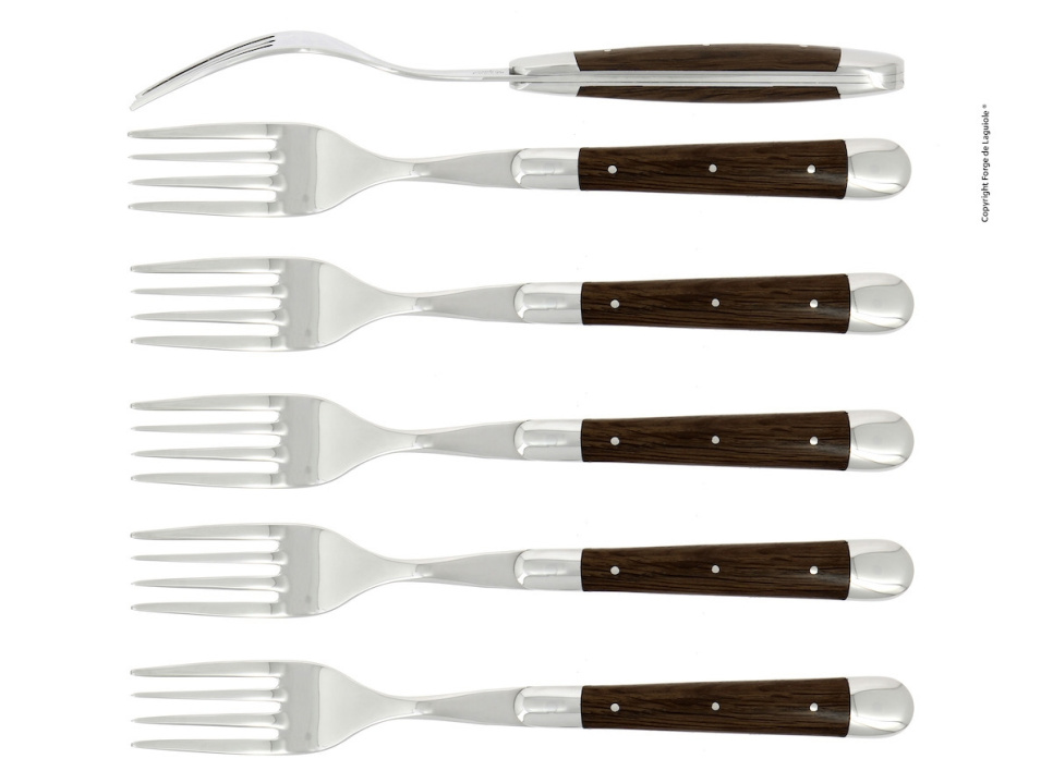 Seks gafler, skaft av forsteinet eik, polert, Tradition - Forge de Laguiole i gruppen Borddekking / Bestikk / Gafler hos The Kitchen Lab (1446-32927)