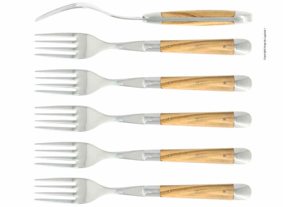 Seks gafler, håndtak i oliventre, polert, Tradition - Forge de Laguiole i gruppen Borddekking / Bestikk / Gafler hos The Kitchen Lab (1446-32930)