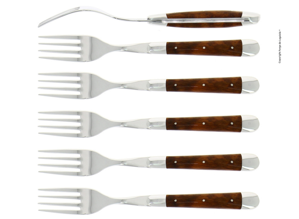 Seks gafler, Snakewood håndtak, polert, Tradition - Forge de Laguiole i gruppen Borddekking / Bestikk / Gafler hos The Kitchen Lab (1446-32932)