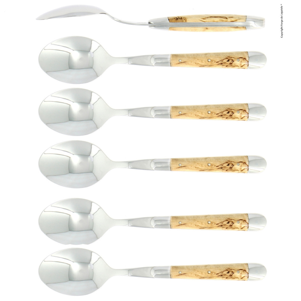 Seks skjeer, håndtak i bjørk, polert, Tradition - Forge de Laguiole i gruppen Borddekking / Bestikk / Skjeer hos The Kitchen Lab (1446-32937)