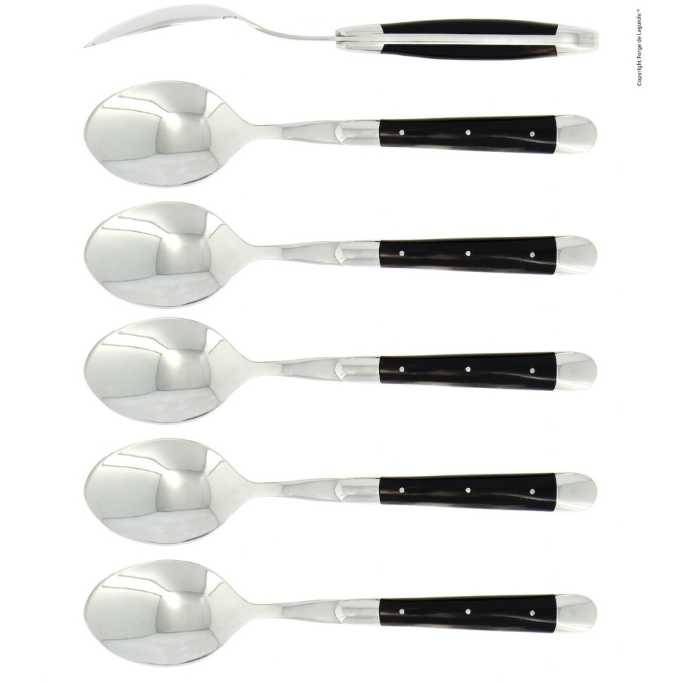Seks skjeer, mørkt hornskaft, polert, Tradition - Forge de Laguiole i gruppen Borddekking / Bestikk / Skjeer hos The Kitchen Lab (1446-32941)