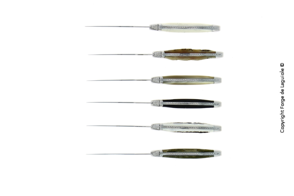 Seks kniver, skaft av ulike animalske materialer, polert, Tradition - Forge de Laguiole