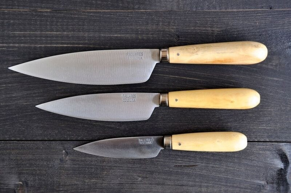 Knivsett 3 kniver i karbonstål og knivrull - Pallarès i gruppen Matlaging / Kjøkkenkniver / Knivsett hos The Kitchen Lab (1451-14539)