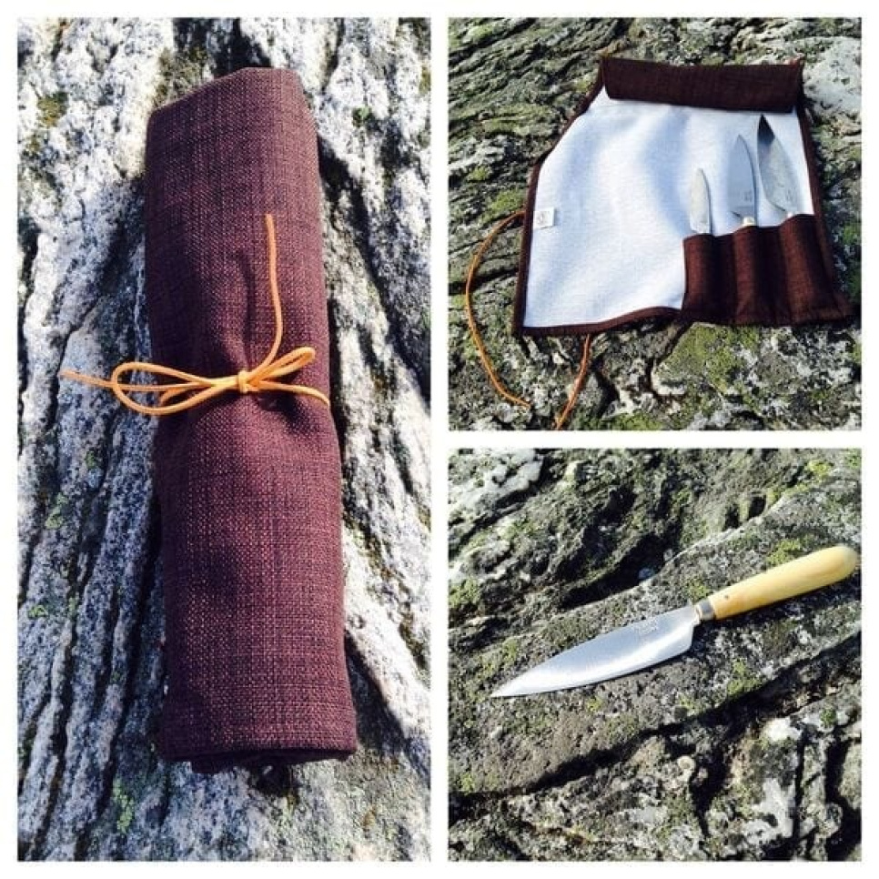 Knivsett 3 kniver i karbonstål og knivrull - Pallarès