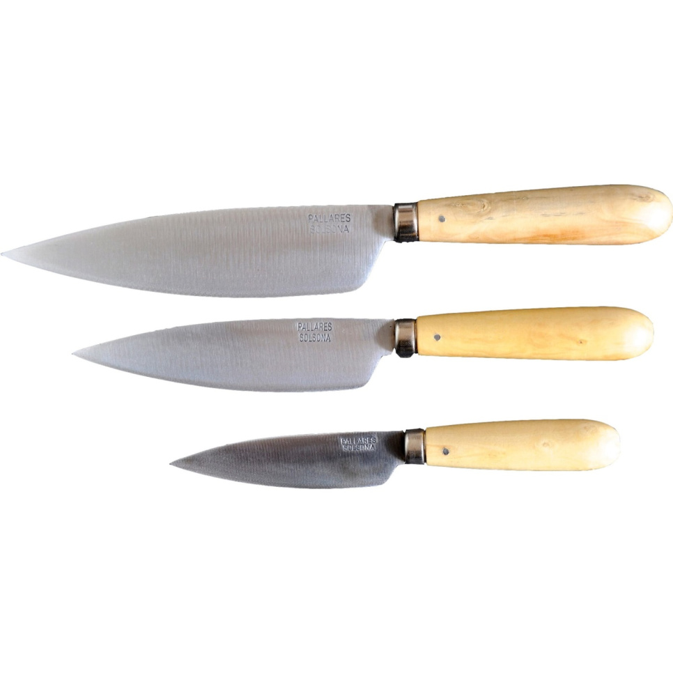 Kjøkkenkniver, karbonstål, sett med 3, svart stoffslire - Pallarès i gruppen Matlaging / Kjøkkenkniver / Knivsett hos The Kitchen Lab (1451-25215)