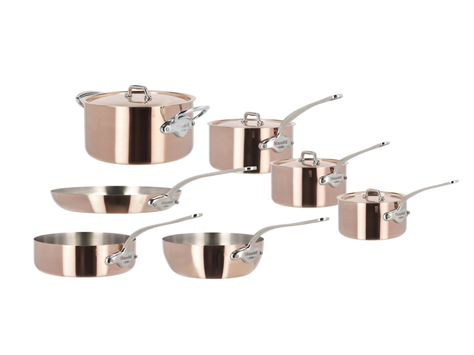 Grytesett med Lokk, 10 Deler, Kobber/Rustfritt Stål - Mauviel i gruppen Matlaging / Panner og Gryter / Kasseroller hos The Kitchen Lab (1544-35956)