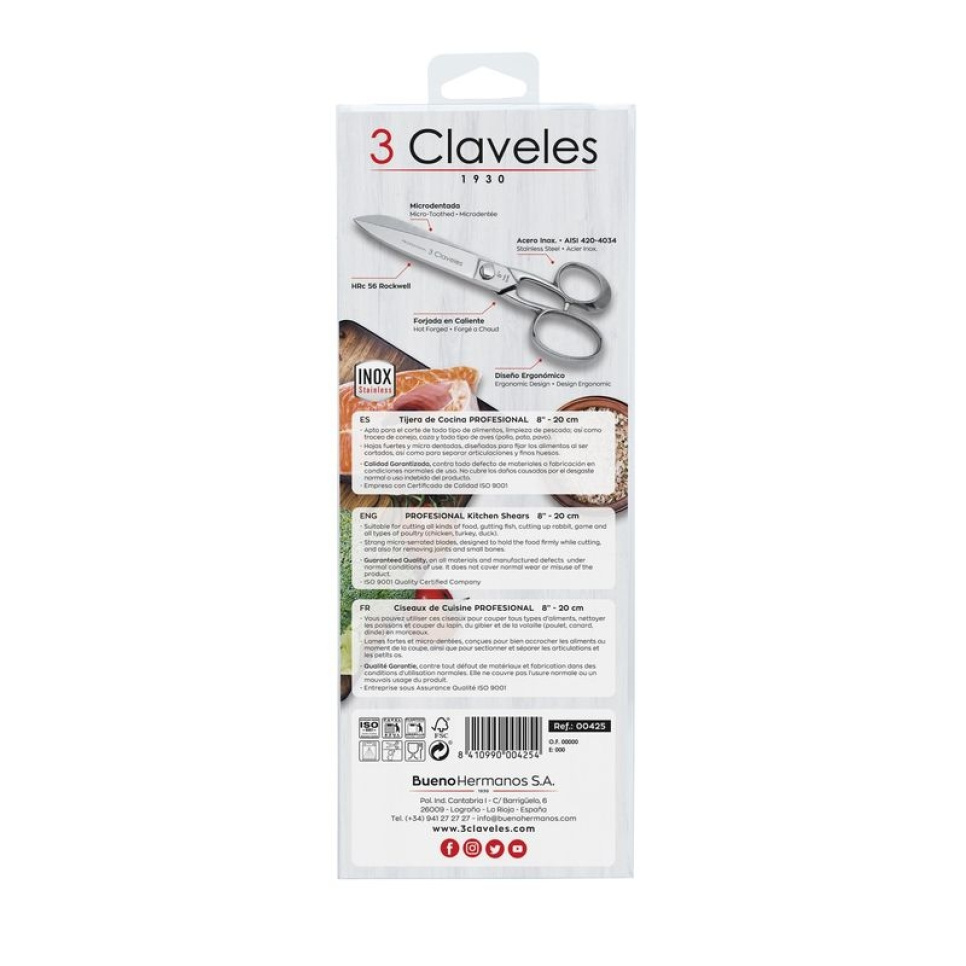 Kjøkkensaks i rustfritt stål, Professional - 3 Claveles - 20 cm