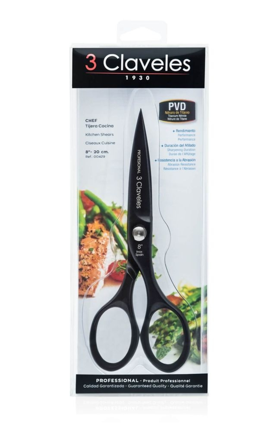 Kjøkkensaks 20 cm, Chef, svart - 3 Claveles