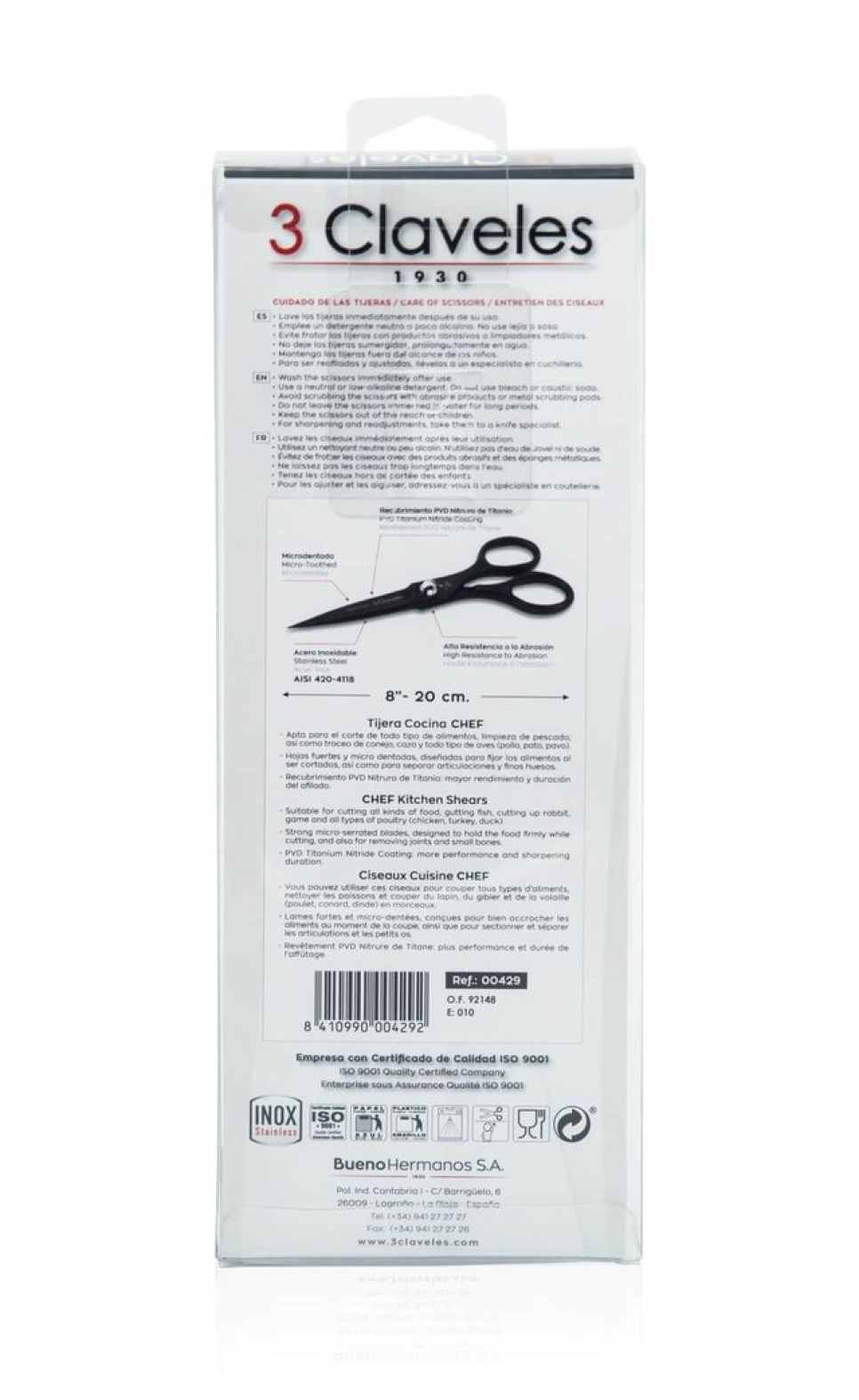 Kjøkkensaks 20 cm, Chef, svart - 3 Claveles