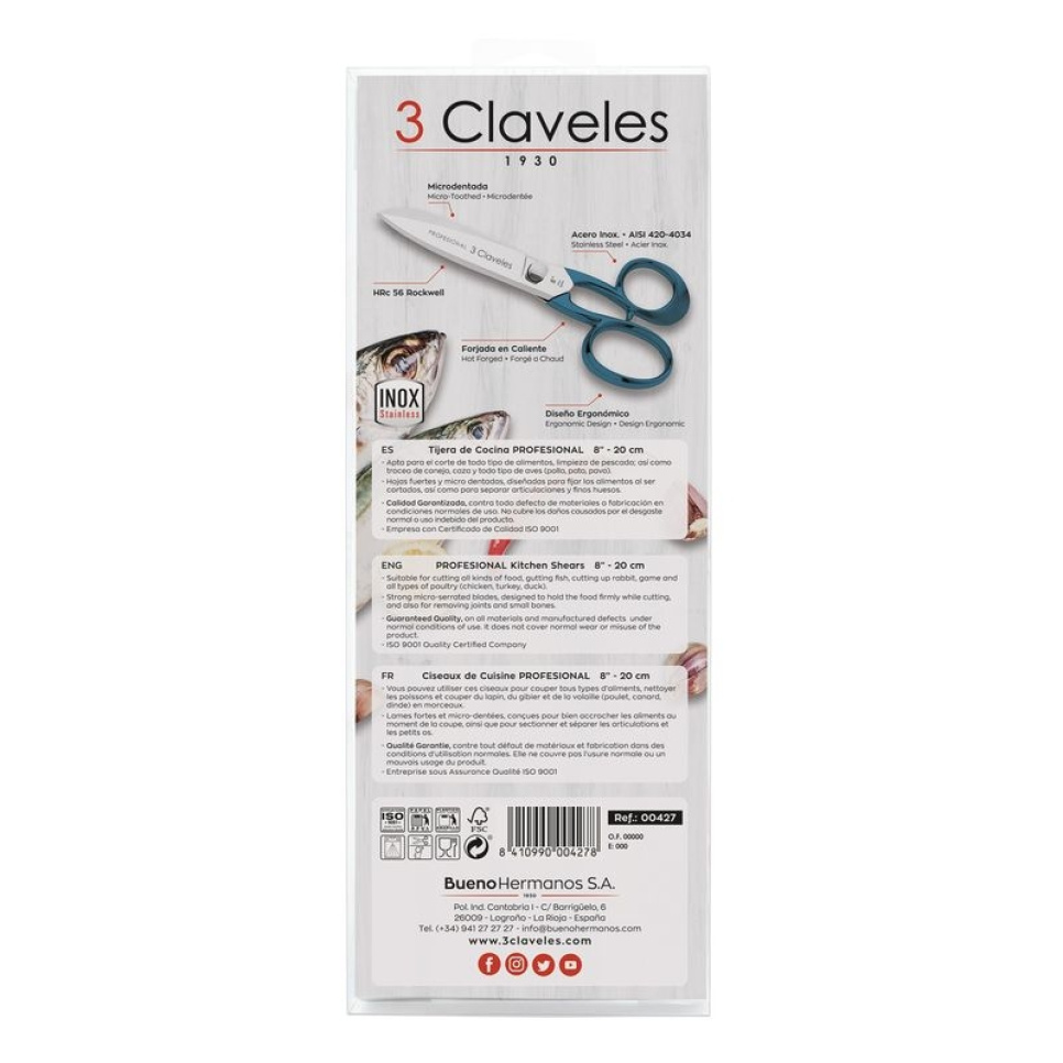 Profesjonell kjøkkensaks i rustfritt stål, Blå - 3 Claveles