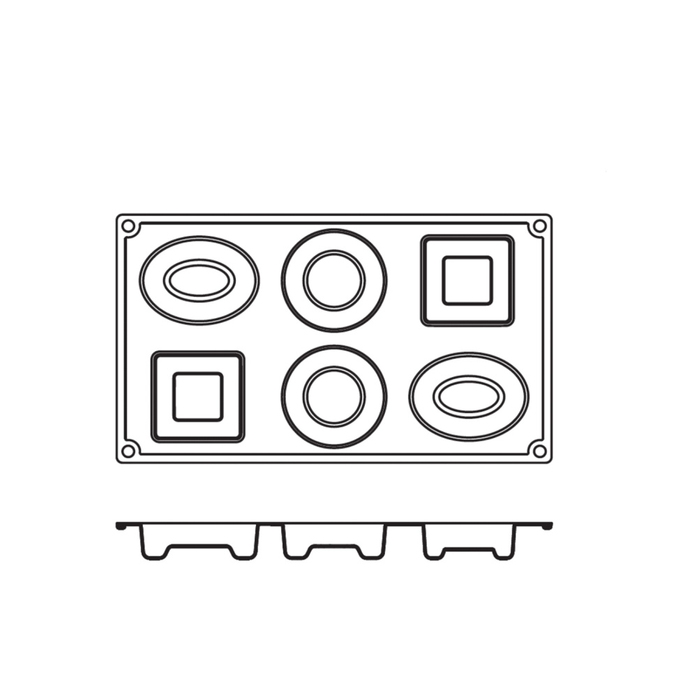 Bakeform i silikon, rund, oval, firkantet, 6 stk. - Pavoni Bakeform i silikon, rund, oval, firkantet, 6 stk. - Pavoni