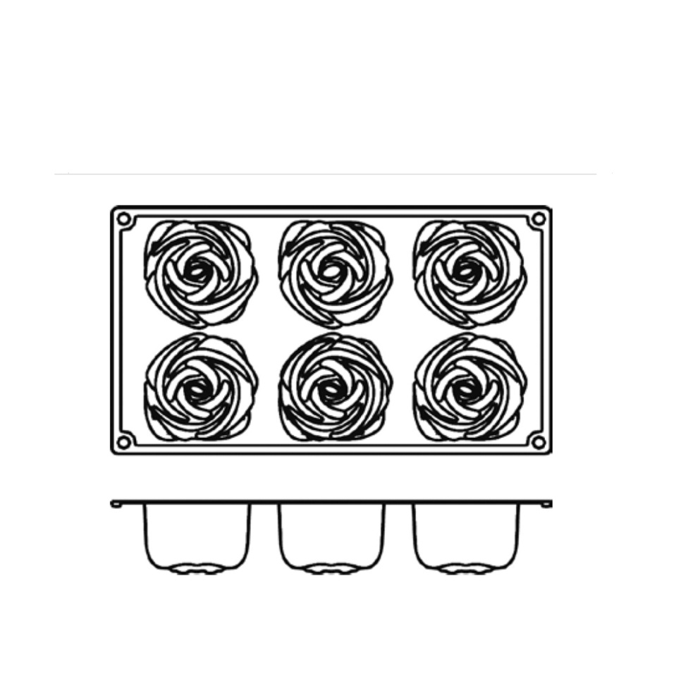Bakeform i silikon, rose, 6 stk. - Pavoni
