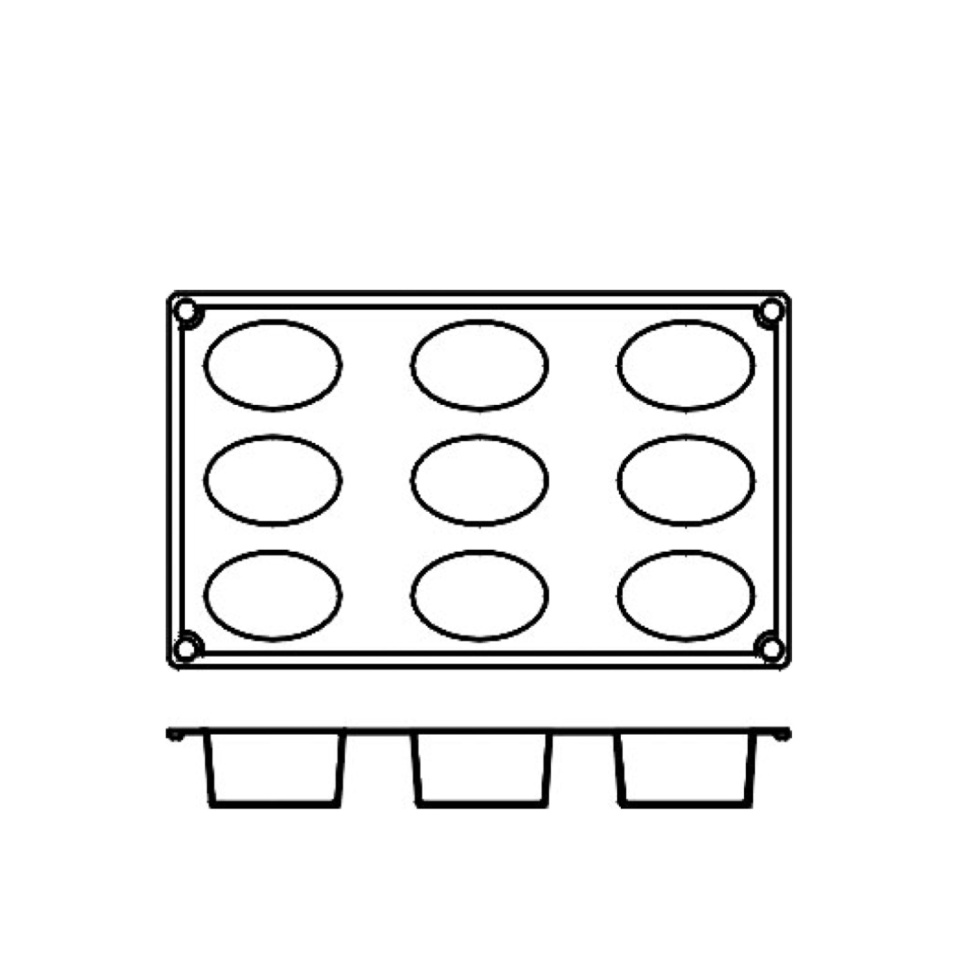 Bakeform i silikon, oval, 9 stk. - Pavoni